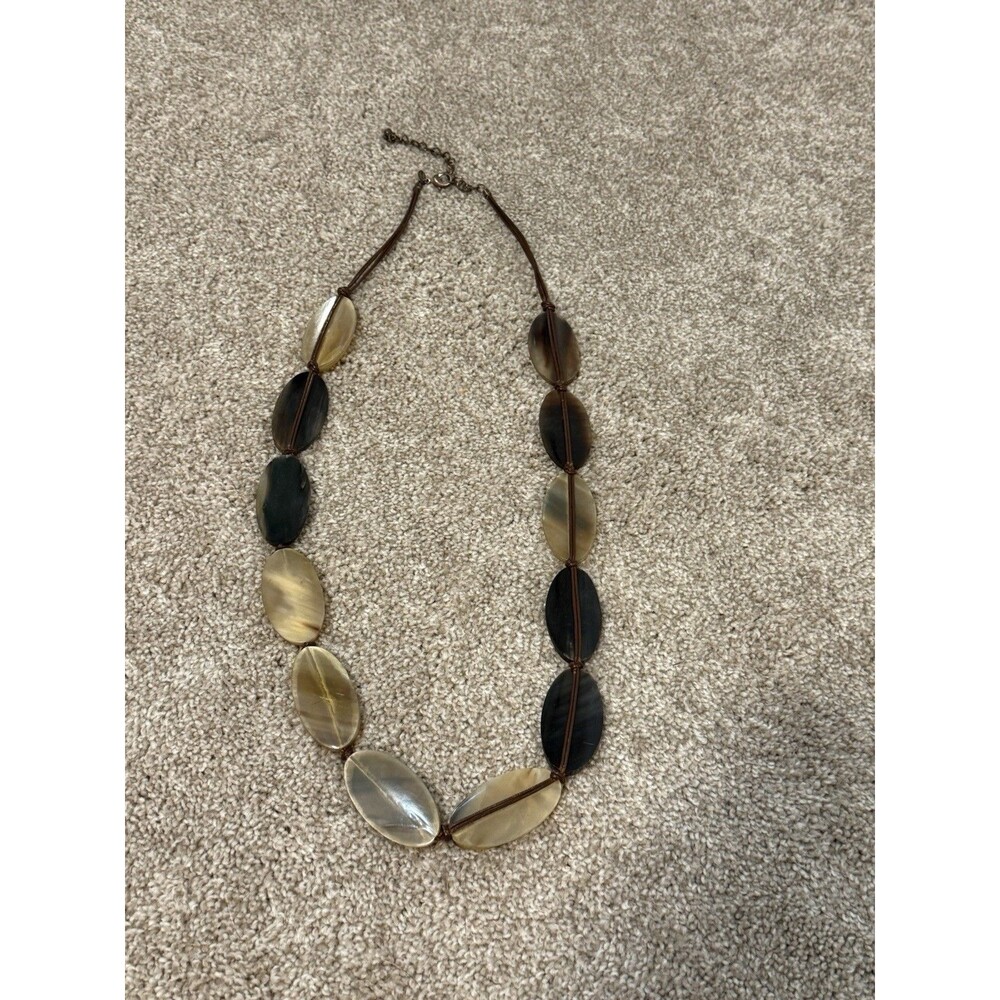 Chico's Faux Horn Oval Link Station Necklace Neutral Brown Tan Long Boho  Earthy